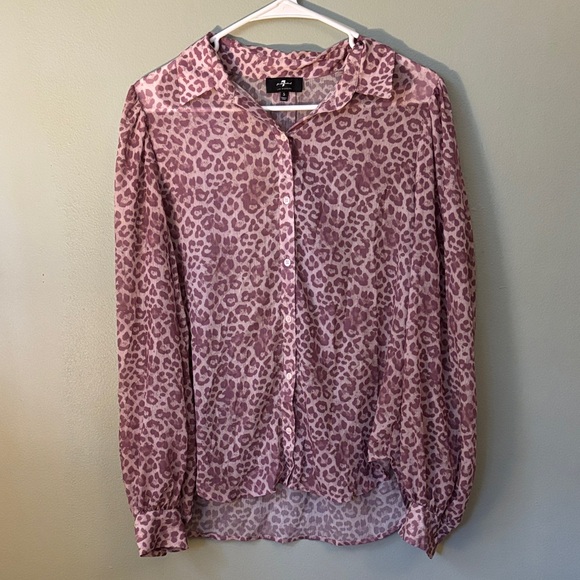 7 for all Mankind LA Pink Purple Leopard Print Sheer Blouse Size Small - Picture 1 of 6